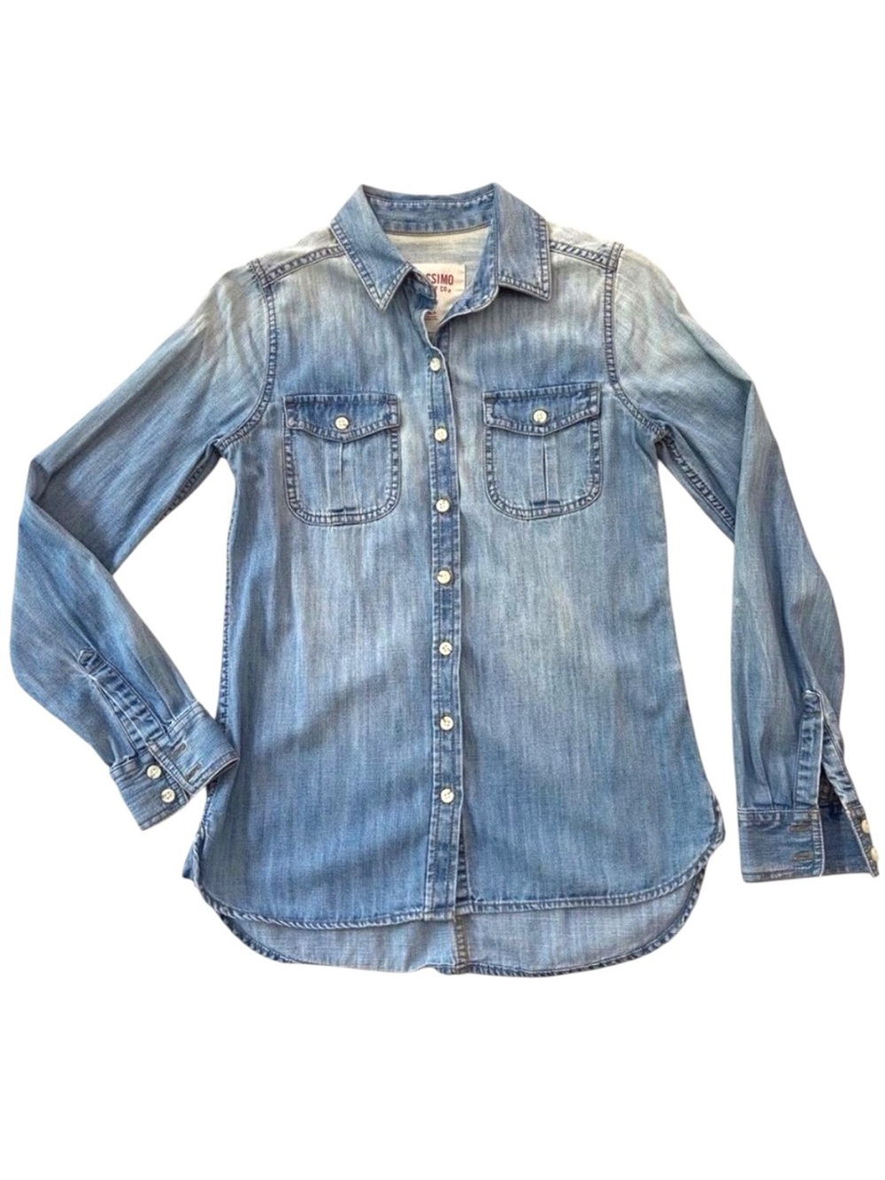 Western MASSIMO supply denim shirt button long sleeve blue pockets cotton XS